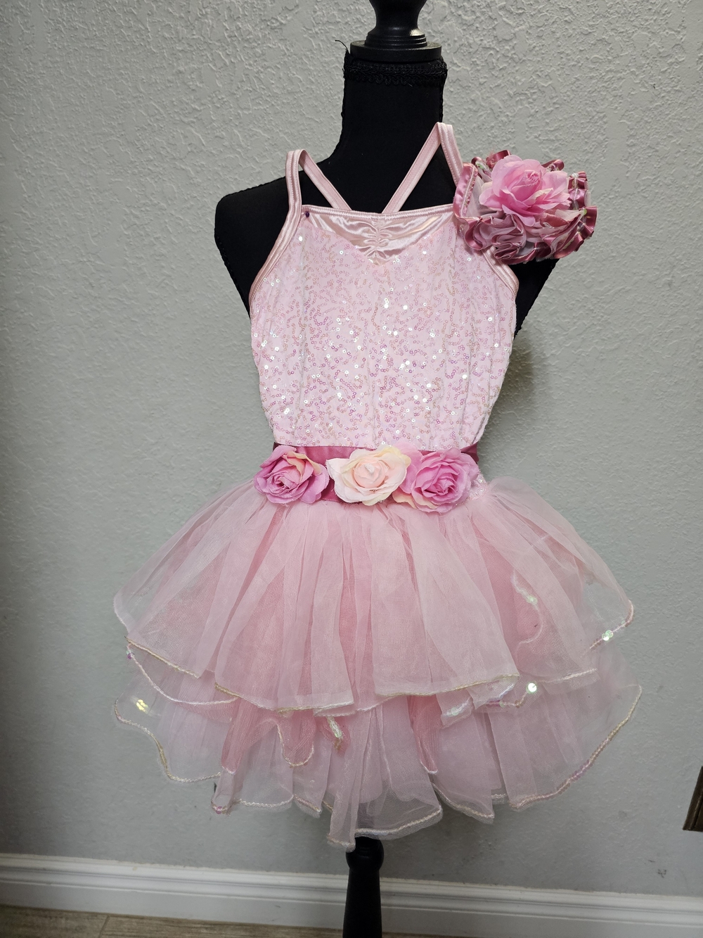 Weissman Pink Floral Sequin Tulle Dance Costume